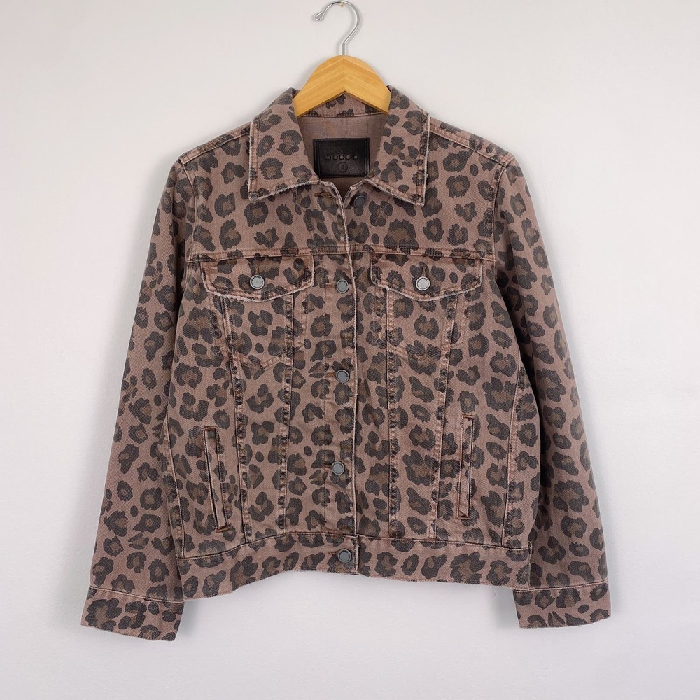 BLANKNYC Brown Leopard Print Denim Jacket Small